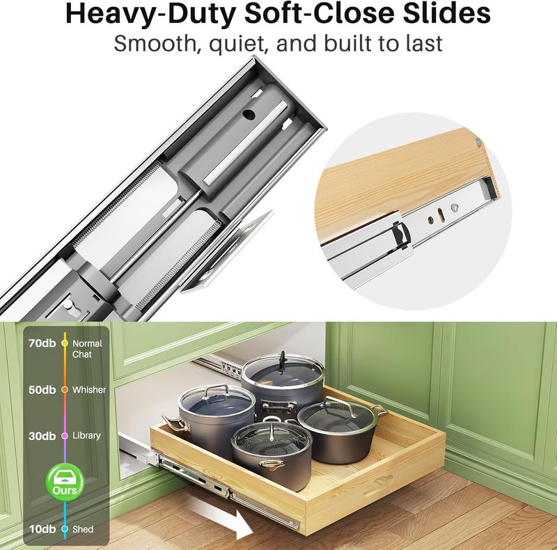 Kitstorack Pull Out Cabinet Organizer, Soft Close Wooden Slide Out Drawers for Pots and Pans, Full-extension Roll Out Shelves for Kitchen Cabinets, Pantry Organization, Bottom & Side Mount(15"W X 21"D x 3.4''H) - Image 4